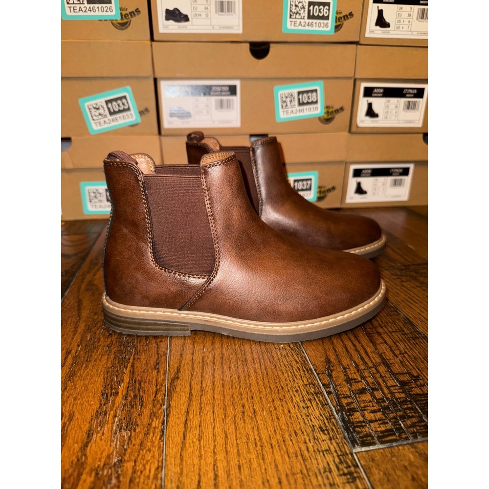 Kids Brown Faux Leather Chelsea Boots Pull On Ankle Boots Size 3